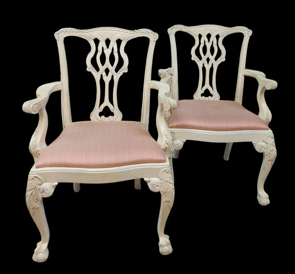 Painted Chippendale Ball and Claw Arm Chairs - A Pair
