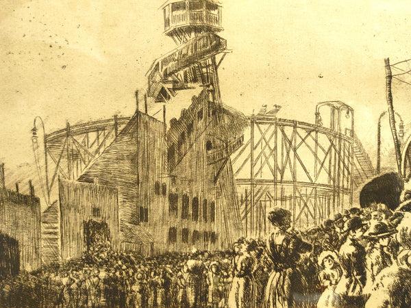 Original Lithograph Hand Signed Olde World Fair Scene