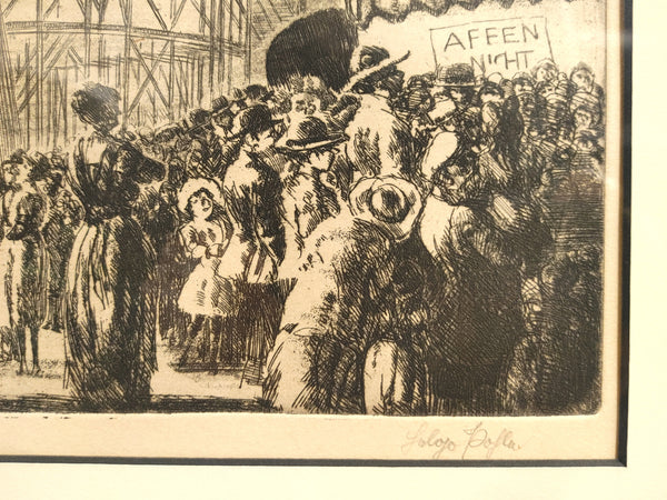 Original Lithograph Hand Signed Olde World Fair Scene