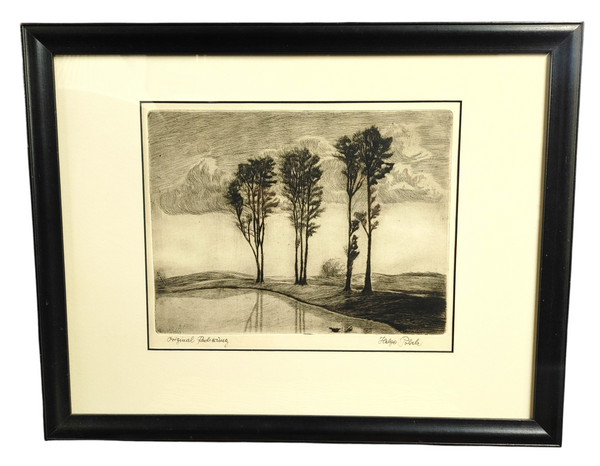 Original Lithograph Hand Signed Silhouette Trees
