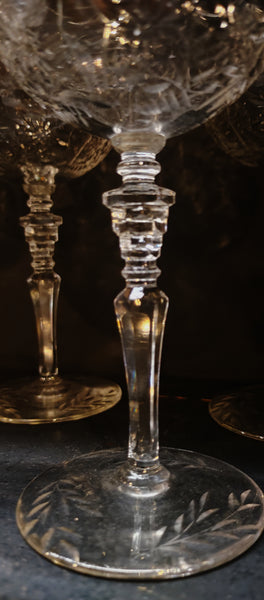 Vintage Etched Crystal Liquor Cocktail Sherry Glasses Stemware - Set of 7