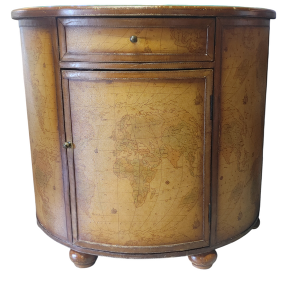 World Map Demilune Console Cabinet Half Moon Olde World Antique Style