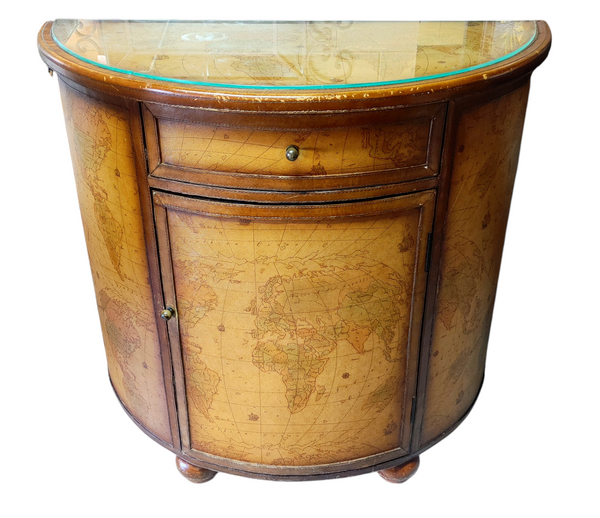 World Map Demilune Console Cabinet Half Moon Olde World Antique Style