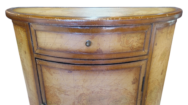 World Map Demilune Console Cabinet Half Moon Olde World Antique Style