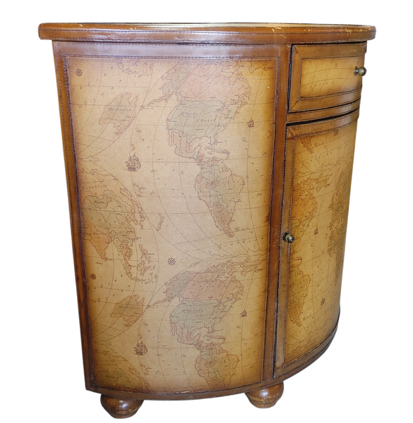 World Map Demilune Console Cabinet Half Moon Olde World Antique Style