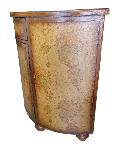 World Map Demilune Console Cabinet Half Moon Olde World Antique Style