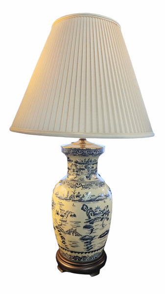 PAIR Blue and White Chinoiserie Porcelain Vase Table Lamps