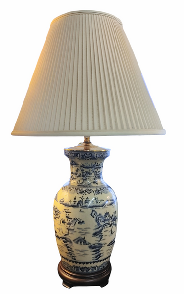 PAIR Blue and White Chinoiserie Porcelain Vase Table Lamps