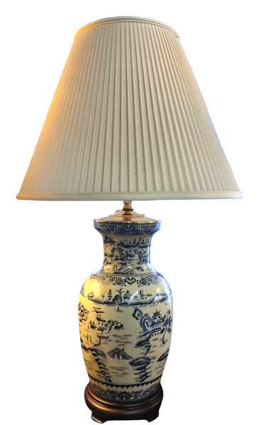 PAIR Blue and White Chinoiserie Porcelain Vase Table Lamps