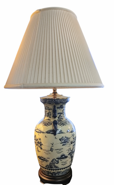 PAIR Blue and White Chinoiserie Porcelain Vase Table Lamps