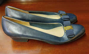 Salvatore Ferragamo Italian Leather Shoes in Navy with Bow