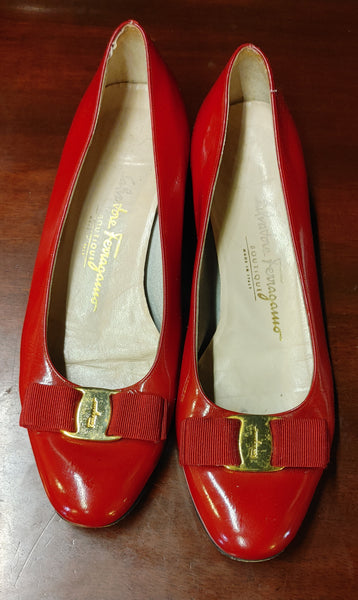 Salvatore Ferragamo Italian Leather Shoes in Red with Bow