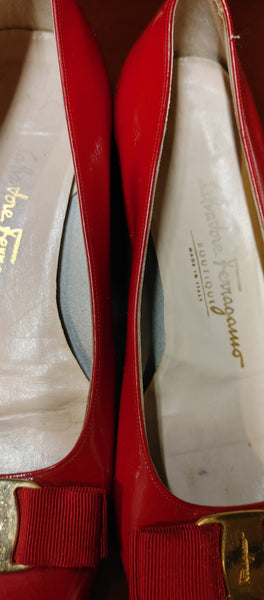 Salvatore Ferragamo Italian Leather Shoes in Red with Bow