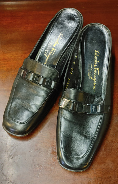 Salvatore Ferragamo Italian Leather Mules in Black