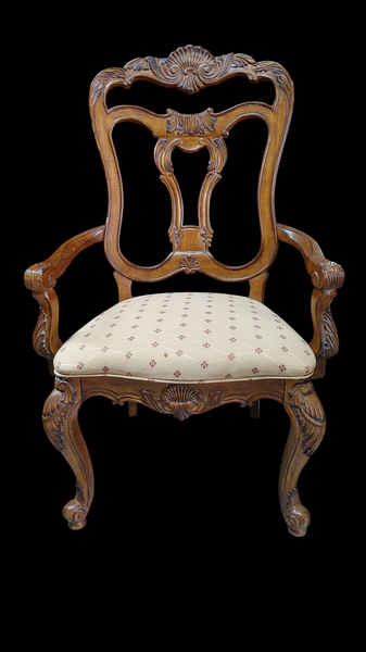 PAIR Thomasville Furniture Carved Shell Motif Dining Arm Chairs