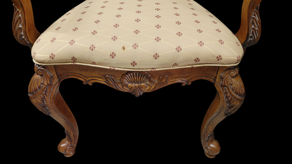 PAIR Thomasville Furniture Carved Shell Motif Dining Arm Chairs