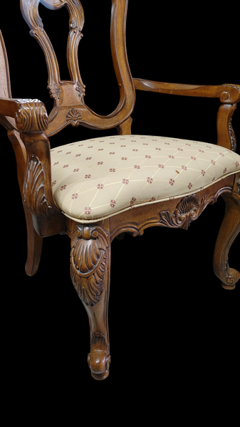 PAIR Thomasville Furniture Carved Shell Motif Dining Arm Chairs