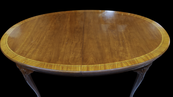 Henredon Oval Walnut French Style Extension Dining Table w Two Leaves - Seats 10
