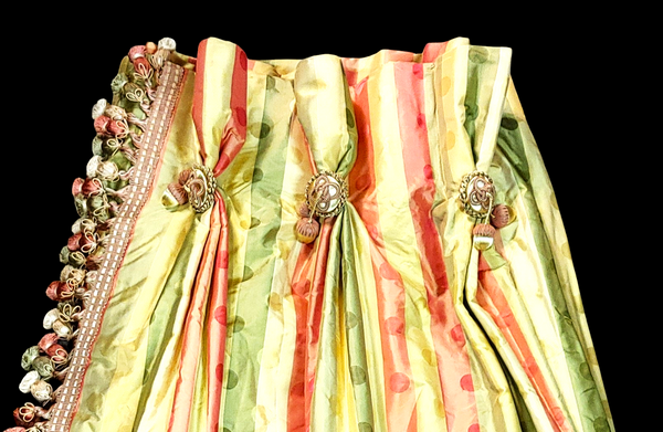 PAIR Custom Made Silk Pinch Pleated Curtain Panels Yellow Red Green