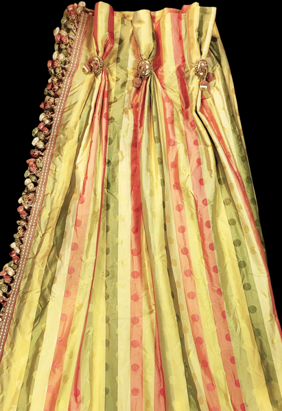 PAIR Custom Made Silk Pinch Pleated Curtain Panels Yellow Red Green