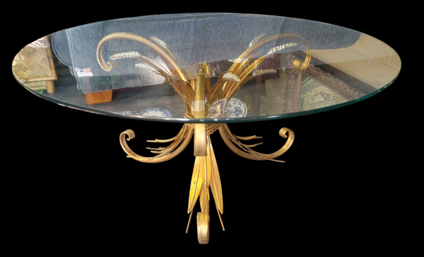 MCM Italian Gold Gilt Wheat Sheaf Coffee Table Hollywood Regency