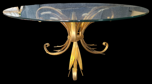 MCM Italian Gold Gilt Wheat Sheaf Coffee Table Hollywood Regency