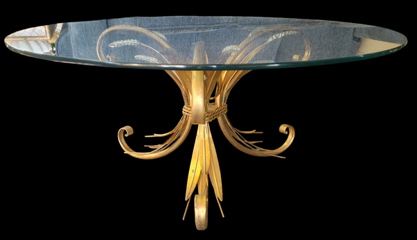 MCM Italian Gold Gilt Wheat Sheaf Coffee Table Hollywood Regency