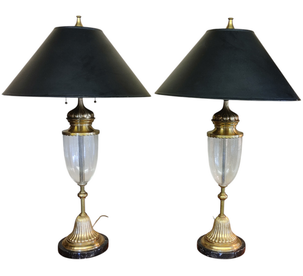 Mid-Century Chapman Brass Glass Hollywood Regency Lamps - A Pair