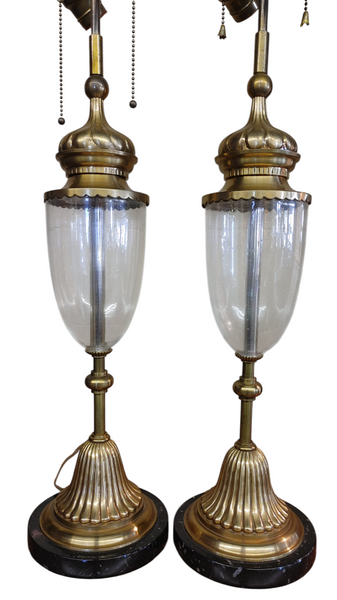 Mid-Century Chapman Brass Glass Hollywood Regency Lamps - A Pair