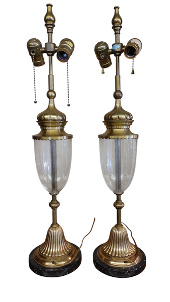 Mid-Century Chapman Brass Glass Hollywood Regency Lamps - A Pair