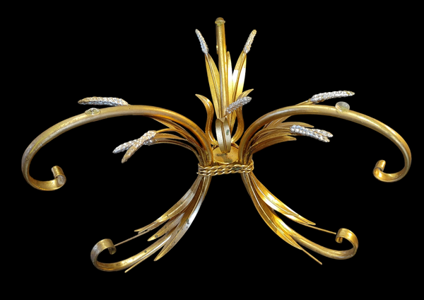 MCM Italian Gold Gilt Wheat Sheaf Coffee Table Hollywood Regency