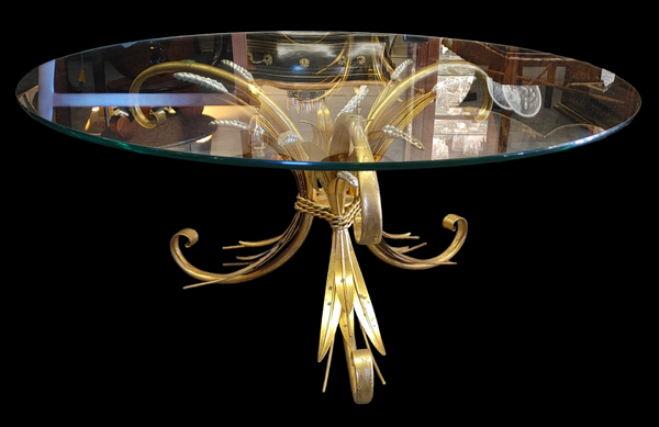 MCM Italian Gold Gilt Wheat Sheaf Coffee Table Hollywood Regency