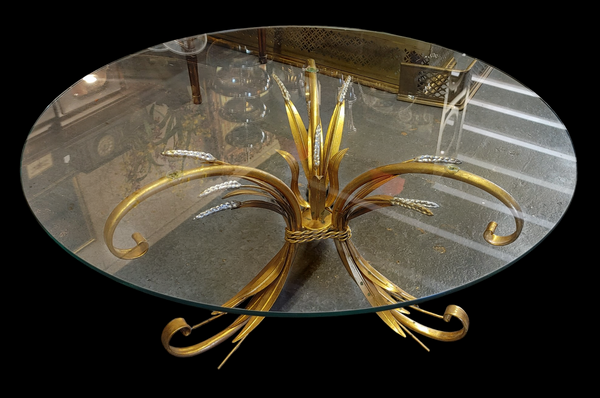 MCM Italian Gold Gilt Wheat Sheaf Coffee Table Hollywood Regency