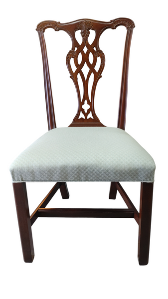 Vintage Ethan Allen Mahogany Carved Chippendale Style Dining Side Chairs - Set of 8