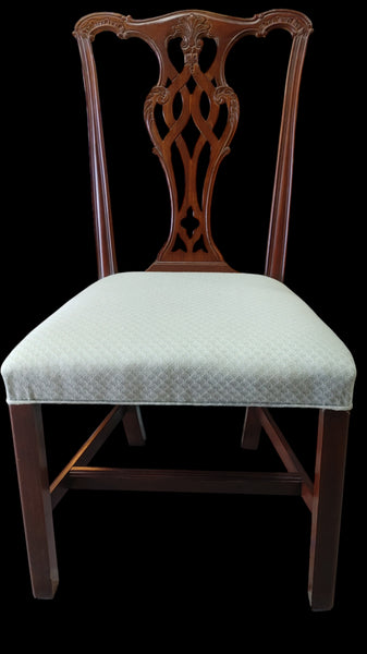 Vintage Ethan Allen Mahogany Carved Chippendale Style Dining Side Chairs - Set of 8