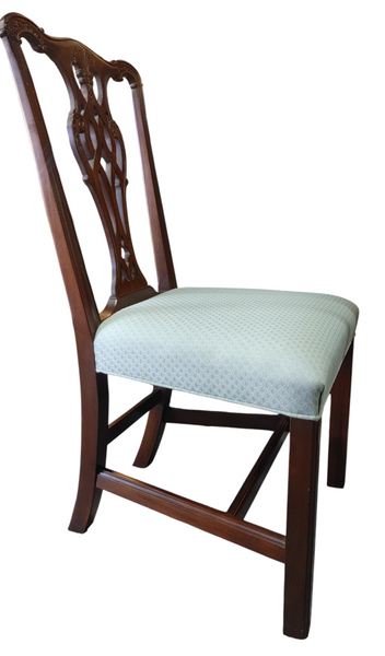 Vintage Ethan Allen Mahogany Carved Chippendale Style Dining Side Chairs - Set of 8