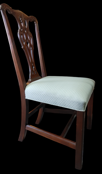 Vintage Ethan Allen Mahogany Carved Chippendale Style Dining Side Chairs - Set of 8