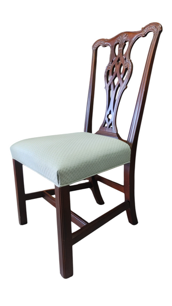 Vintage Ethan Allen Mahogany Carved Chippendale Style Dining Side Chairs - Set of 8