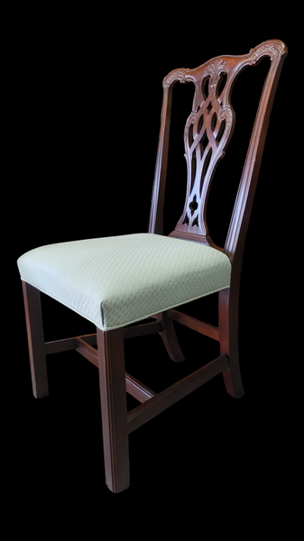 Vintage Ethan Allen Mahogany Carved Chippendale Style Dining Side Chairs - Set of 8
