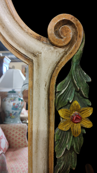 French Country Style Distressed Carved Floral Wall Mirror 5'