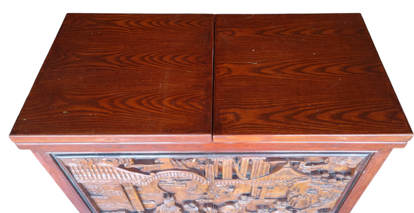 George Zee & Co Style Asian Hand Carved Figural Folding Flip Top Dry Bar