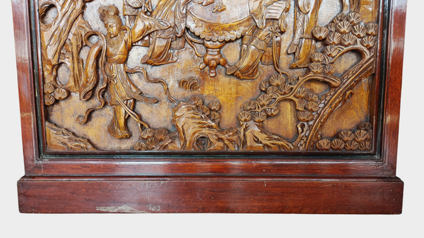 George Zee & Co Style Asian Hand Carved Figural Folding Flip Top Dry Bar