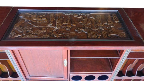 George Zee & Co Style Asian Hand Carved Figural Folding Flip Top Dry Bar