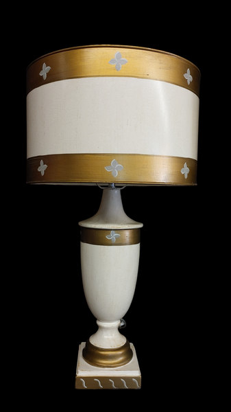 PAIR Modern Regency Urn Style Table Lamps Cream Gold Stripe Metal Lamp Shade 23"