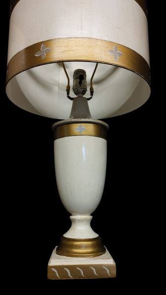 PAIR Modern Regency Urn Style Table Lamps Cream Gold Stripe Metal Lamp Shade 23"