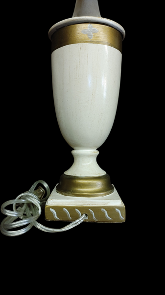 PAIR Modern Regency Urn Style Table Lamps Cream Gold Stripe Metal Lamp Shade 23"