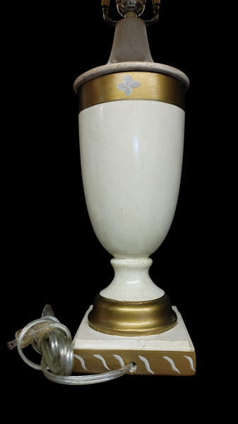 PAIR Modern Regency Urn Style Table Lamps Cream Gold Stripe Metal Lamp Shade 23"