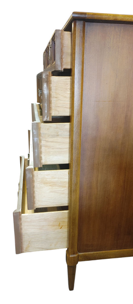 Thomasville MCM 5 Drawer Wood and Wicker Style Chest of Drawers