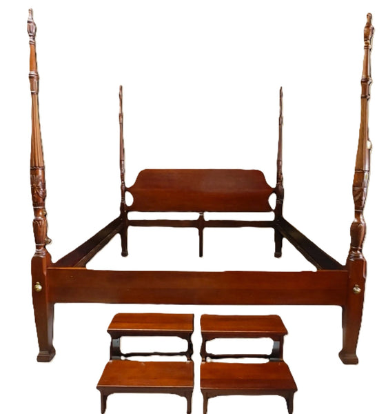 Lexington Link-Taylor Mahogany King Four Poster Rice Plantation Bed With Bed Steps