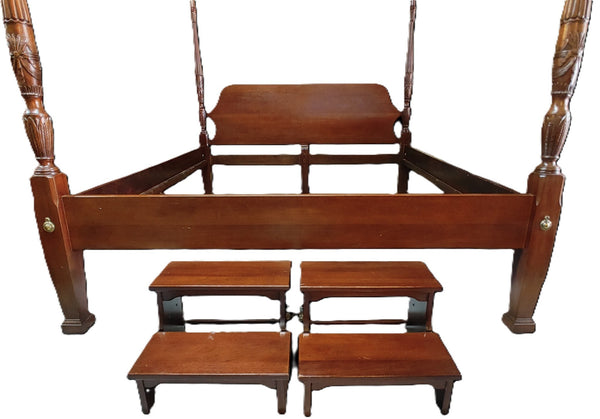 Lexington Link-Taylor Mahogany King Four Poster Rice Plantation Bed With Bed Steps